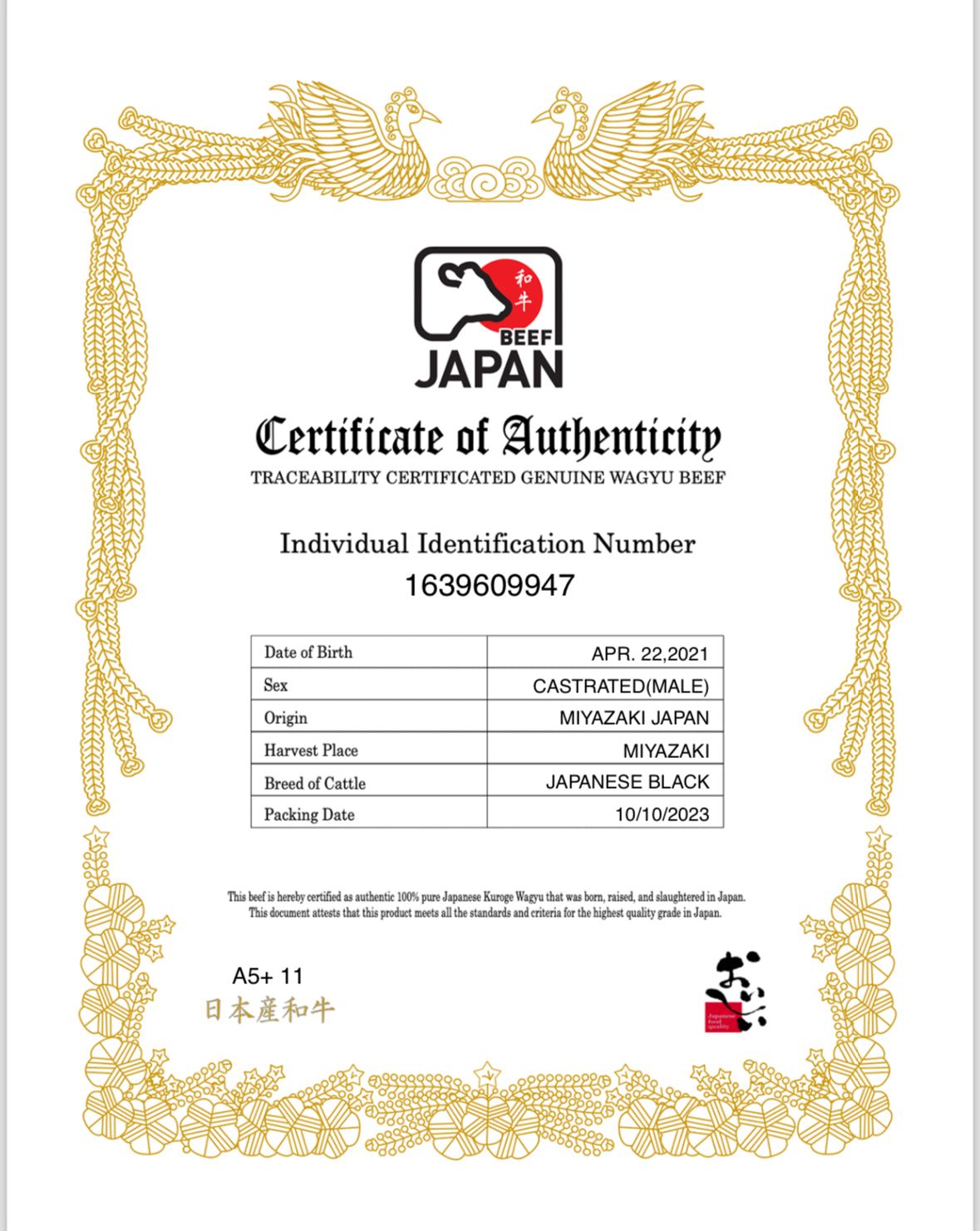 Japanese A5 Wagyu | Miyazaki | Filet Mignon Steak | BMS 10-11 | 8 oz
