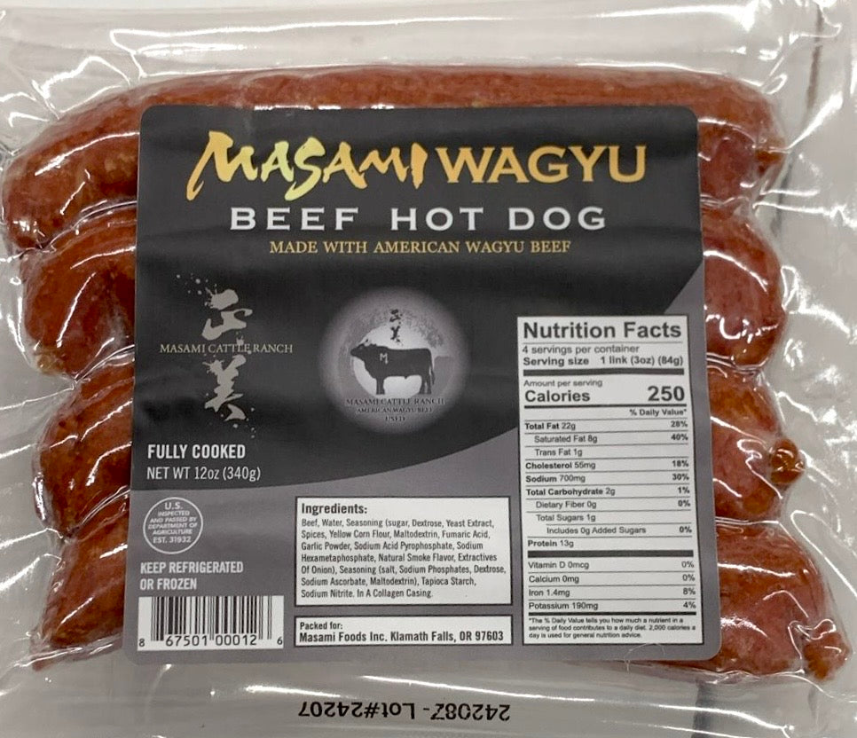 American Wagyu Hot Dogs | Masami Ranch | 4 Pack | 12 oz