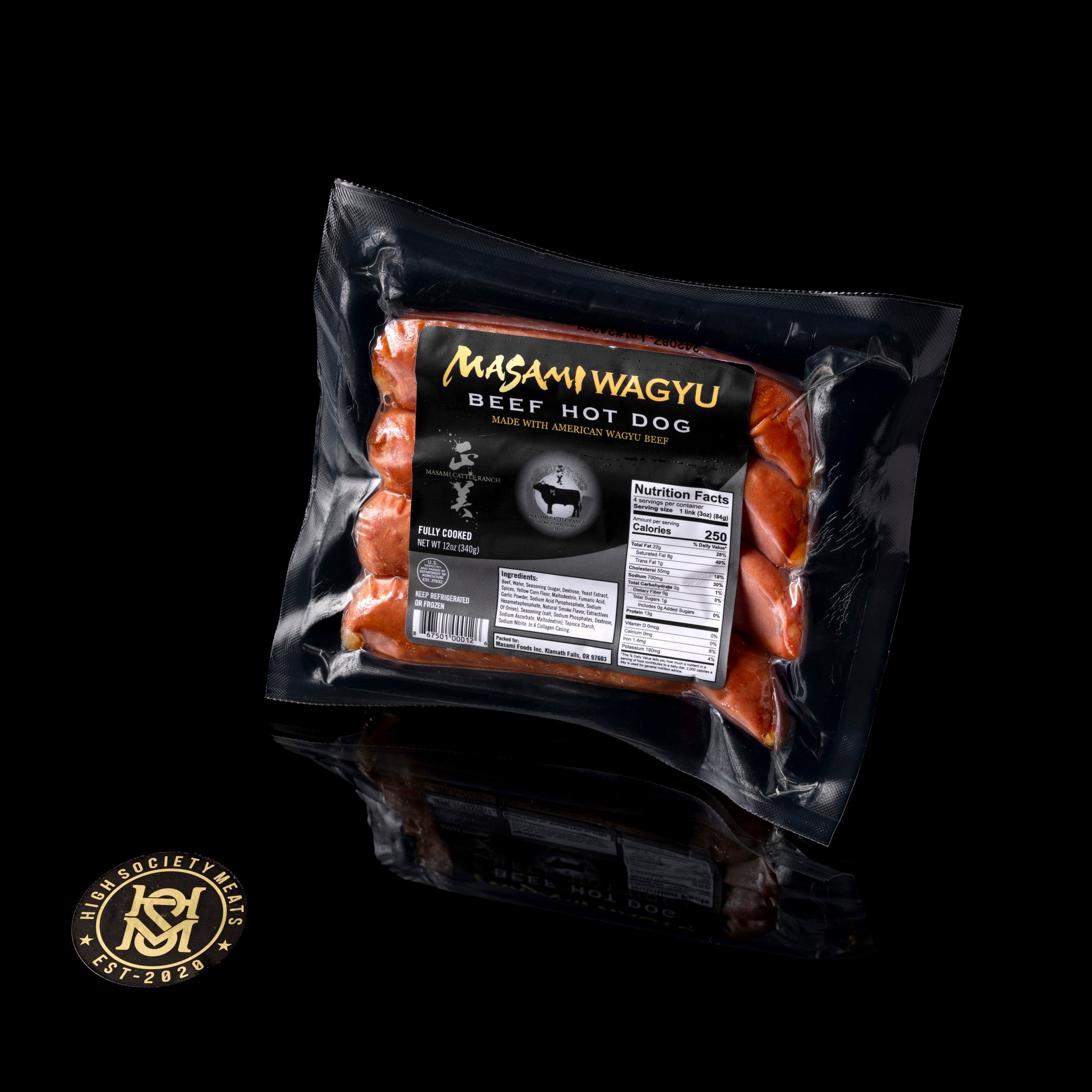 American Wagyu Hot Dogs | Masami Ranch | 4 Pack | 12 oz